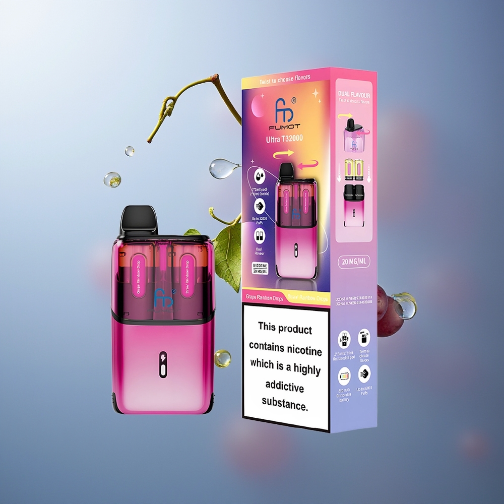 Fumot Ultra T32000 Üzüm Gökkuşağı Damlaları - Çilek Gökkuşağı Damlaları Hızlı Şarj